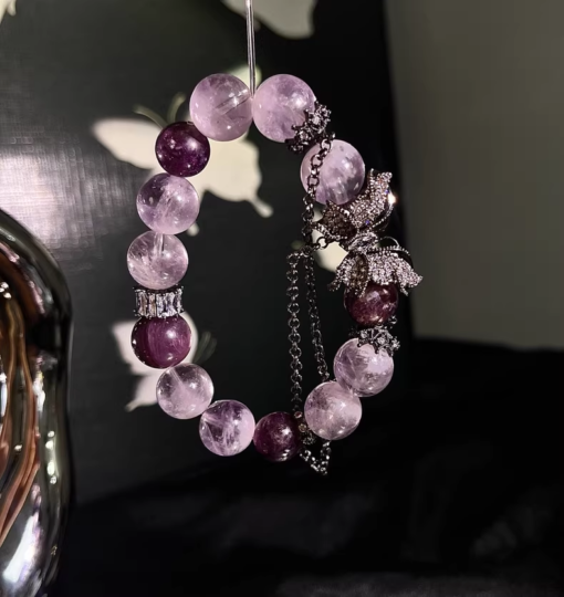 Amethyst, Purple Rutilated Quartz & Lepidolite Bracelet for Inner Peace & Emotional Healing